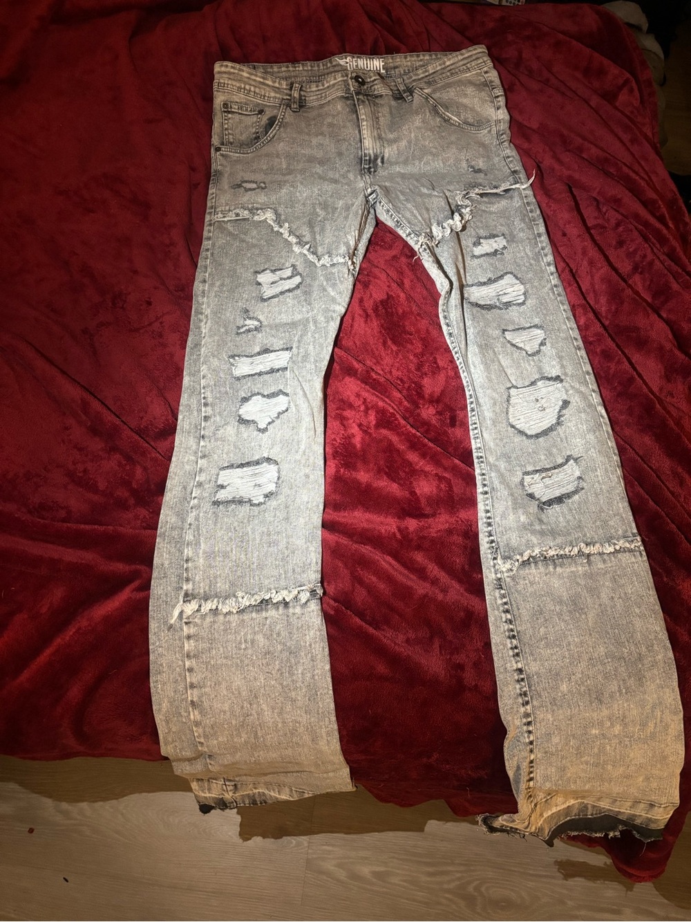 Men's Distressed Grey Ripped Jeans - stacked jeans